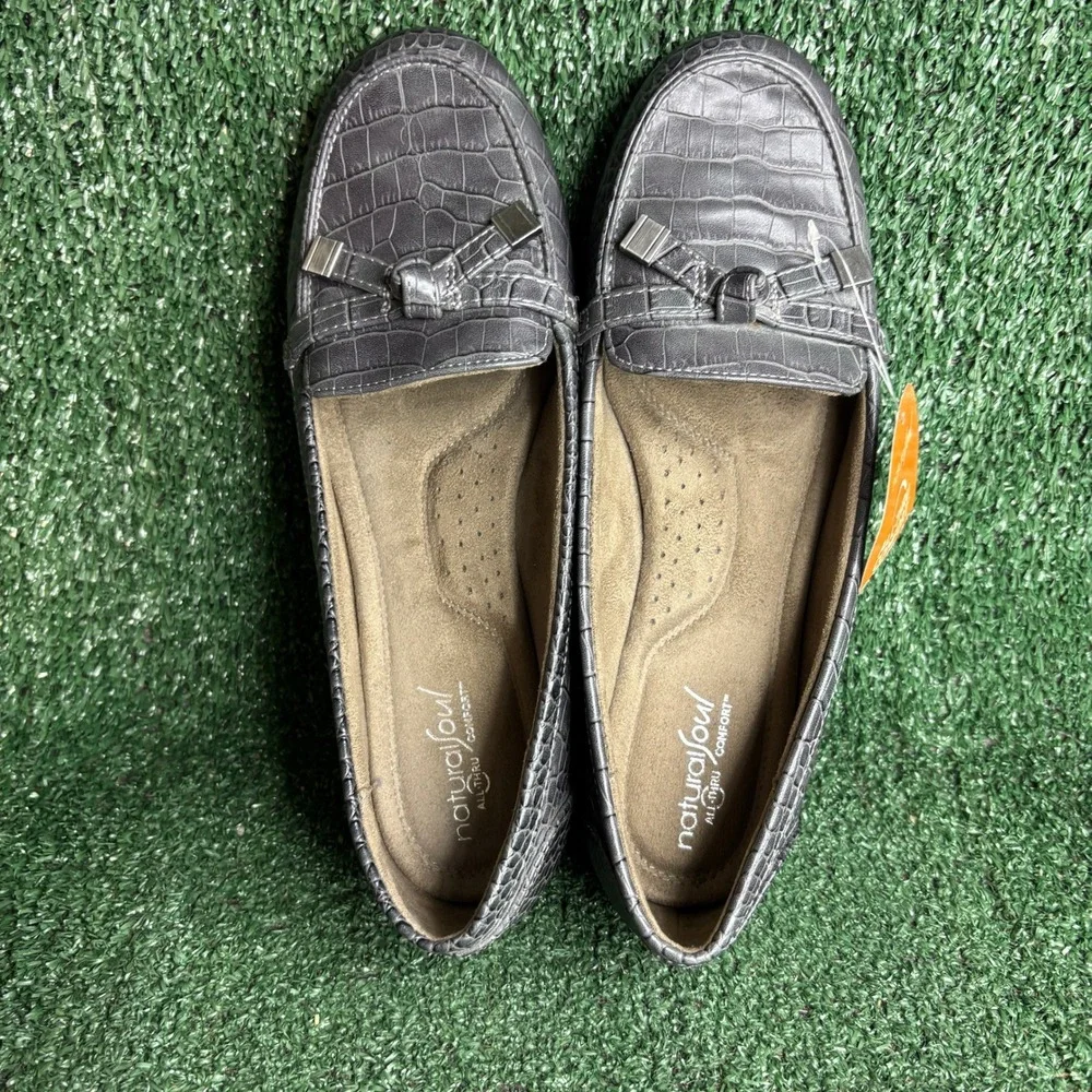 NEW Natural Soul Gracee Faux Croc All Thru Comfort Loafer Flat Grey Womens 9.5M